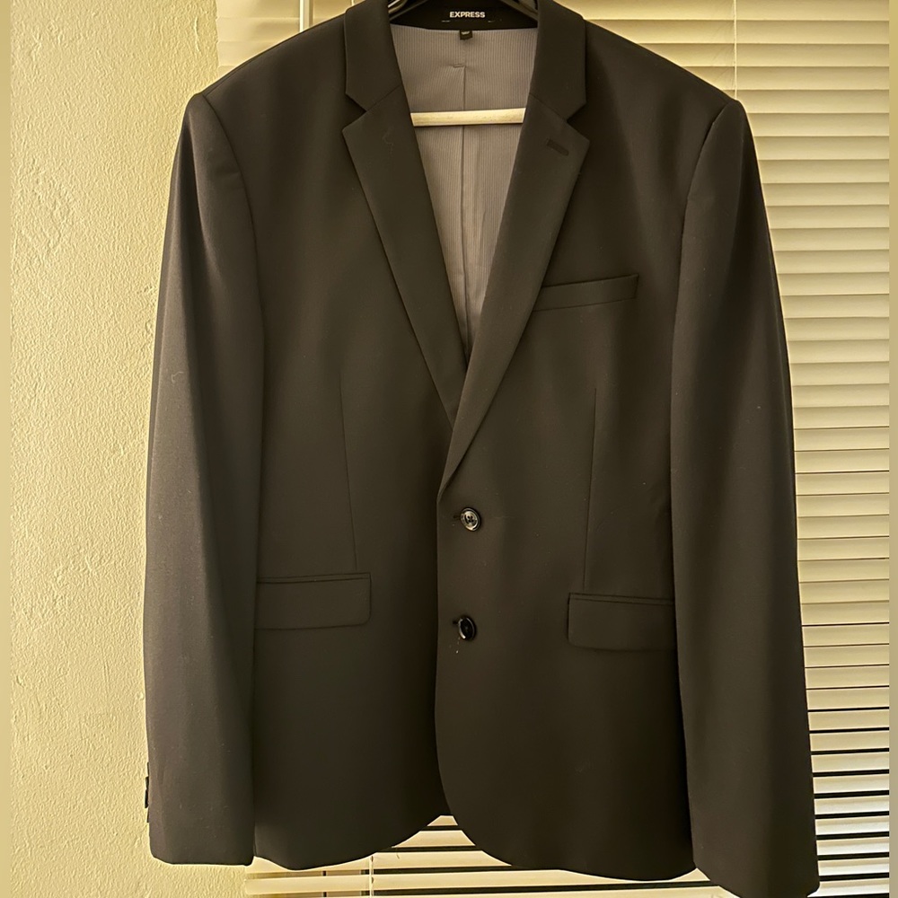 Extra Slim Solid Black Wool-Blend Modern Tech Sui… - image 1